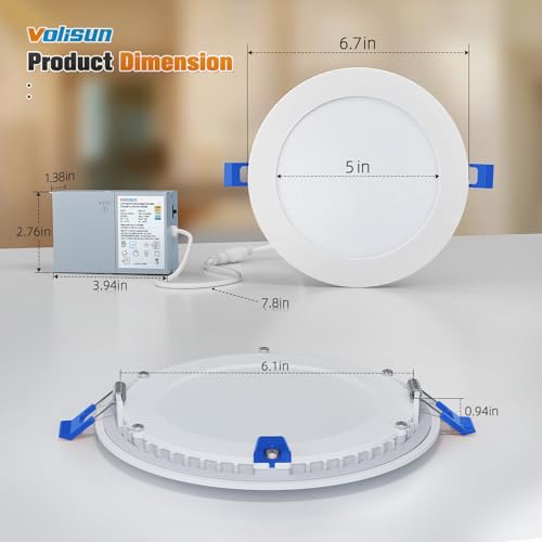White 6 Inch Recessed LED Lighting Kit - 5 CCT, Dimmable, 1080LM, 13W