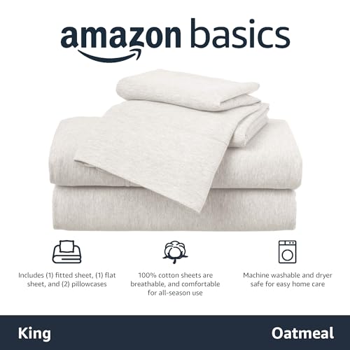 King Cotton Jersey Bed Sheet Set - Oatmeal, 4 Piece, Super Soft & Breathable