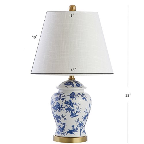 JONATHAN Y Penelope Set of 2 Blue/White Ginger Jar LED Table Lamps, 22"