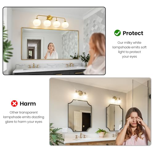 Brushed Gold 4-Light Bathroom Vanity Light Fixture with Frosted Glass - Wall Sconce