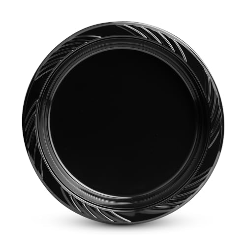 9 Inch Black Plastic Dinner Plates Set - Bulk Pack of 200 Disposable Plates