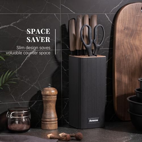 Astercook Black 6-Piece Kitchen Knife Set with Block - High Carbon Stainless Steel, Ultra Sharp, Dishwasher Safe