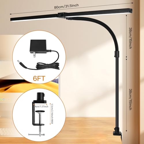 Black 31.5in LED Desk Lamp with Clamp Dual Head Monitor Light Remote
