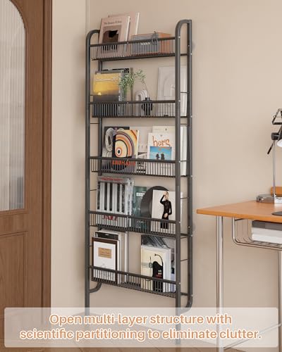 UMDONX Black Narrow 5-Tier Over-the-Door Bathroom Storage Rack, 24.4in Wide