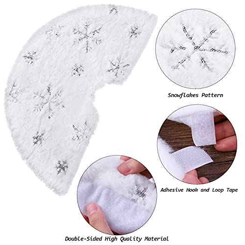URATOT 2 Pack 15 Inches Mini Christmas Tree Skirt White with Silver Snowflake Tree Mat Faux Fur Plush Xmas Tree Skirt for Christmas Holiday Party Indoor Outdoor Home Decoration