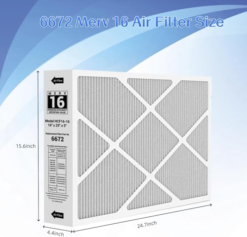 Foglapius 16x25x5 MERV 16 Furnace Air Filter Pack of 2 Compatible with Lennox X6672