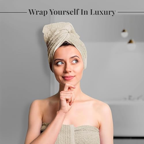 Extra Large Beige Bath Towels 4 Pack 30 x 60 Inches - Soft Cotton, Lightweight