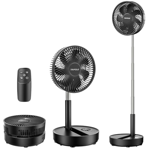 Black Portable Standing Fan with Remote, 8000mAh Battery, Oscillating & Foldable