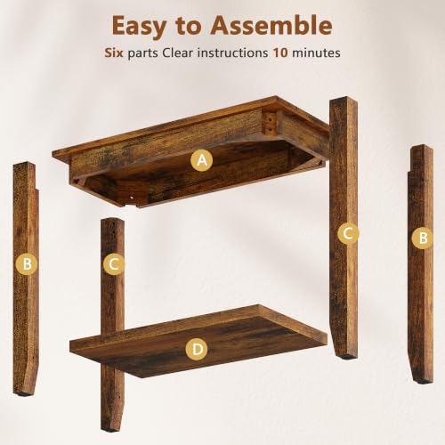 Rustic Brown 2-Tier End Table for Living Room - Sturdy Wooden Nightstand with 165 lbs Capacity - Compact Sofa Side Table for Small Spaces - Hoctieon 1 Pack