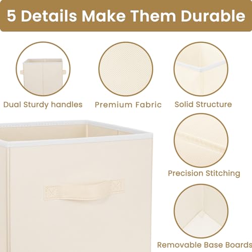 Criusia 10 Pack Beige 11-Inch Collapsible Fabric Storage Bins for Closet & Shelves