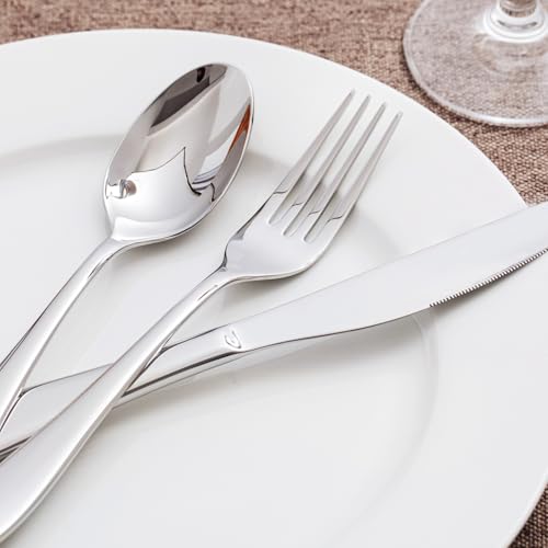 Silverware Set for 12 - 60 Pieces Stainless Steel Flatware with Mirror Finish - Variation of 60-Piece / Silver