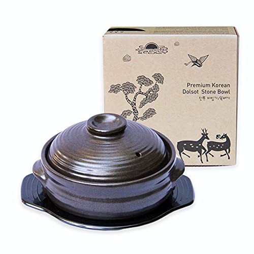 Medium Ceramic Dolsot Stone Bowl with Lid for Bibimbap & Hot Soup – 33.8 fl oz