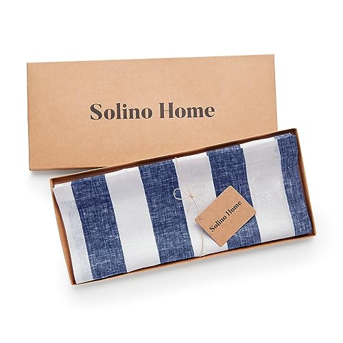 Solino Home Navy & White Stripe 100% Linen Table Runner 14x90 Inches