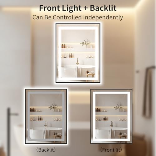 Black 24x32 Inch LED Bathroom Mirror with Lights, Anti-Fog, Dimmable & Touch Control