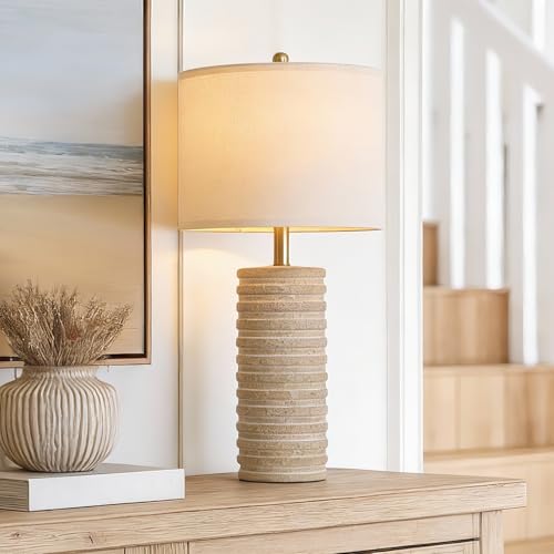27-Inch Farmhouse Ceramic Table Lamps Set of 2 - Antique Beige, Stone-Like Finish