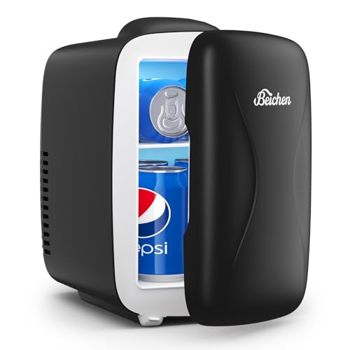 BEICHEN Portable Mini Fridge 4L/6 Can Cooler & Warmer Black, Quiet Office & Travel Refrigerator