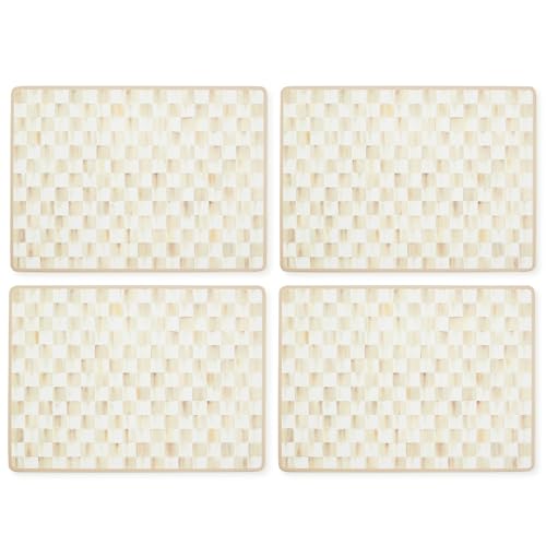 Cork-Back Placemat Set - Brown and White Mocha Check Table Decor - Pack of 4