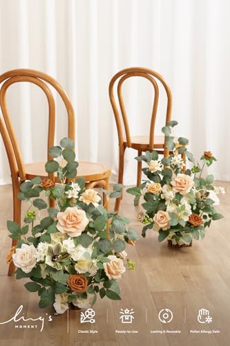 Artificial Fall Wedding Flower Runners - Free-Standing Apricot & Peach Decor
