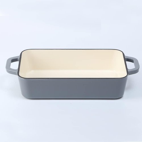 HAWOK Enameled Cast Iron Lasagna Pan - Durable Gray Roasting Dish for Perfect Meals
