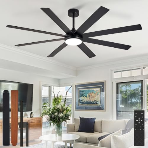 Black 66-Inch Ceiling Fan with Lights Remote Control Dimmable Reversible Motor