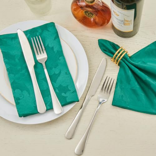 Dark Green holly berry motifs Jacquard 17x17 Cloth Napkins Set of 8