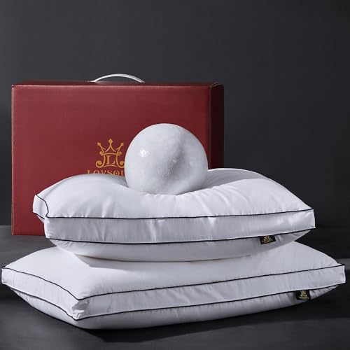 L LOVSOUL Queen Size Goose Feather Down Pillow 20x30in Organic Cotton Soft Supportive Bed Pillow for Sleepers White