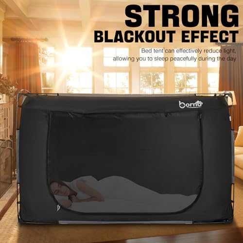Black Twin Bed Tent for Kids & Adults, Indoor Privacy Canopy with 3 Doors - BORNA