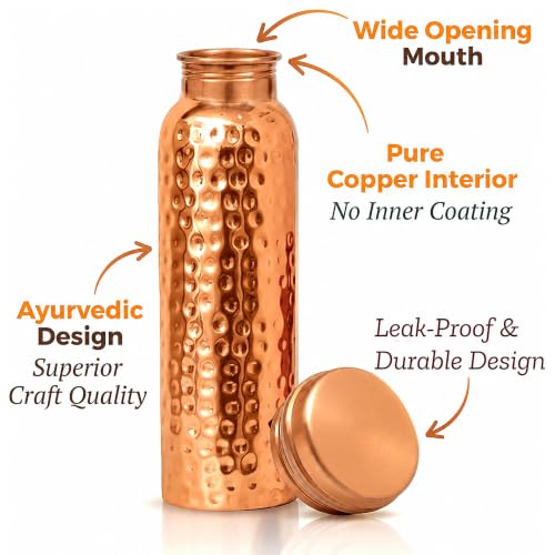 CuPure Hammered Copper Water Bottle 32 oz - Ayurvedic Leak-Proof Drinking Vessel