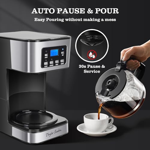 Black Programmable 12-Cup Coffee Maker with LCD Display & Auto Shutoff