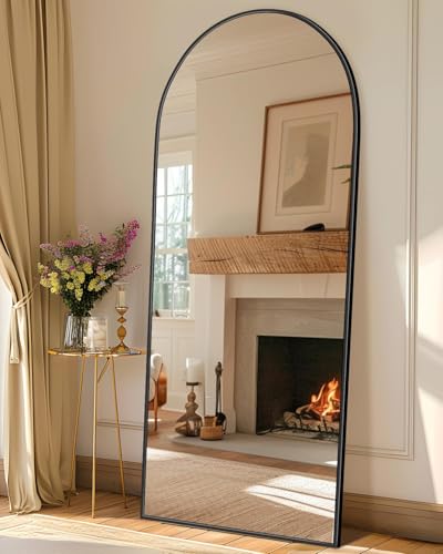 Full Length Arched Floor Mirror with Stand - 68 x 26 Inches, Black