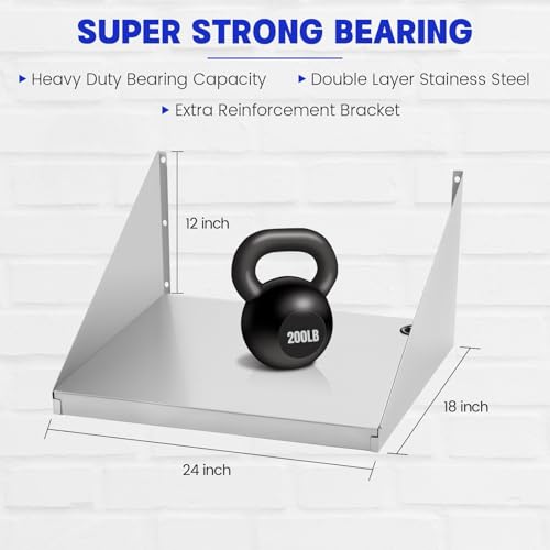 Stainless Steel Microwave Shelf Wall Mount 18x24 Inch Kitchen Organizer - Durable & Heavy Duty