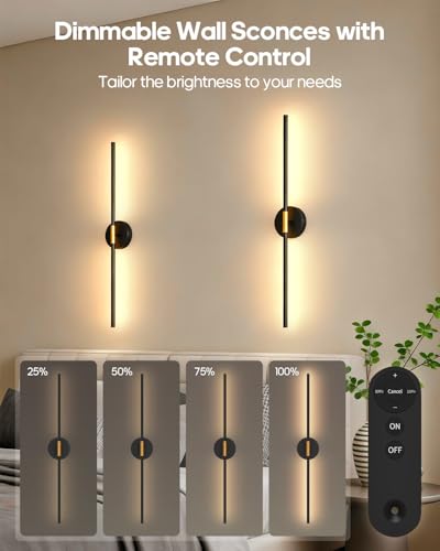 GOODEA Battery Operated Wall Sconces Set of 2 - Magnetic & Dimmable, Wireless, Rechargeable, Adjustable, Modern Lighting