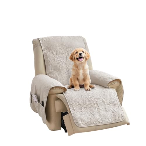 Pamhaven Beige Cream Quilted Recliner Cover 22" Water-Repellent & Pet Friendly