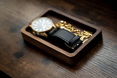 MUUJEE 5 Year Ring Dish - Engraved Rectangle Wood Tray Small Jewelry
