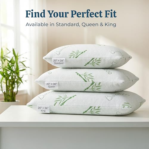 OMEO Adjustable Cooling Pillow Set - Standard Size 20 x 26 Bamboo Rayon Shredded Memory Foam, Washable Cover