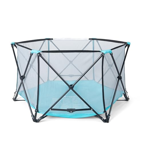 Regalo 6-Panel Foldable Baby Playpen & Play Yard, 48 Inches, Mesh Sides, Aqua/Black