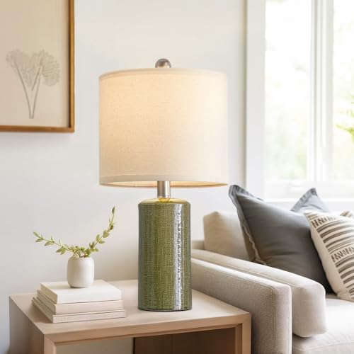Green Small Modern Ceramic Table Lamp Set of 2 for Living Room & Nightstand