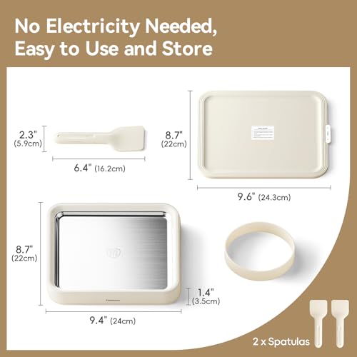 Felizbebe Cream White Instant Rolled Ice Cream Maker with Lid & Spatulas
