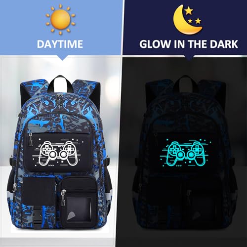 Kids School Backpack Set with Lunch Box - Gamer Pattern, 18 Inch, Variation Game003-backpack Set