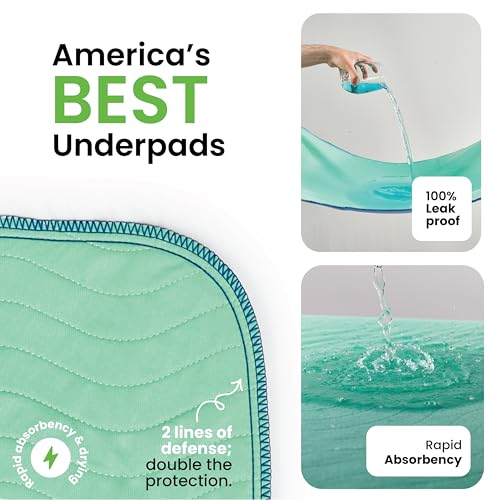 IMPROVIA Washable Underpads Reusable Bed & Incontinence Pads - Green 34x52 Pack of 4
