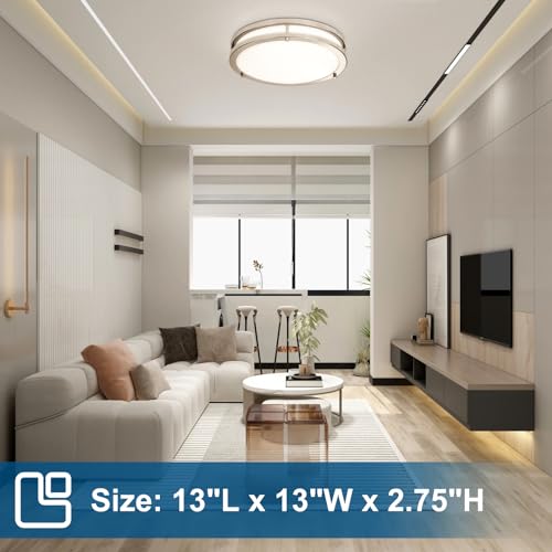 13 Inch LED Flush Mount Ceiling Light Fixture - 5CCT Brushed Nickel, Dimmable