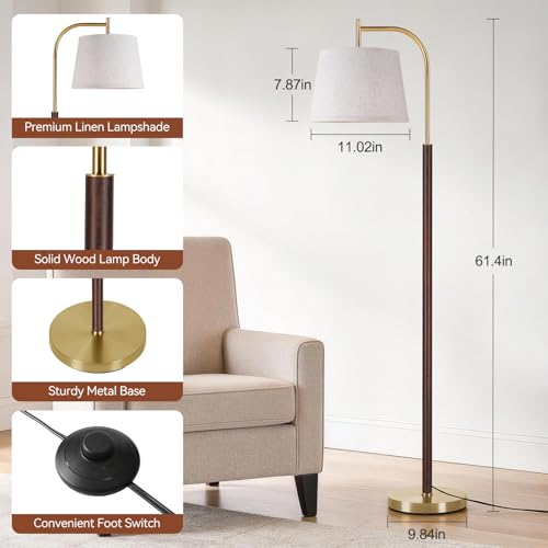 SUNMORY Walnut Wood Floor Lamp - Mid Century Modern Standing Lamp for Living Room