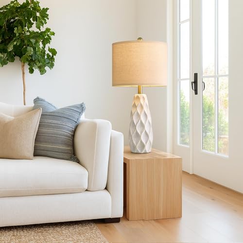 White 27.5-Inch Ceramic Table Lamps Set of 2 - Modern Living Room & Bedroom Lighting