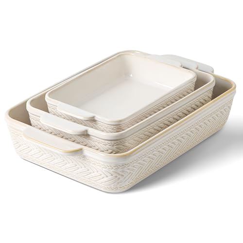 ArteBake Beige Ceramic Casserole Dish Set of 3 Oven-to-Table Bakeware