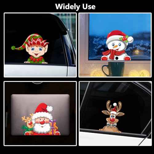 Cute Christmas Santa Claus Peeking Car Sticker - Reindeer Snowman Window Bumper Decal - Waterproof Vinyl Vehicle Truck Laptop Wall Decoration (Cute Elf)