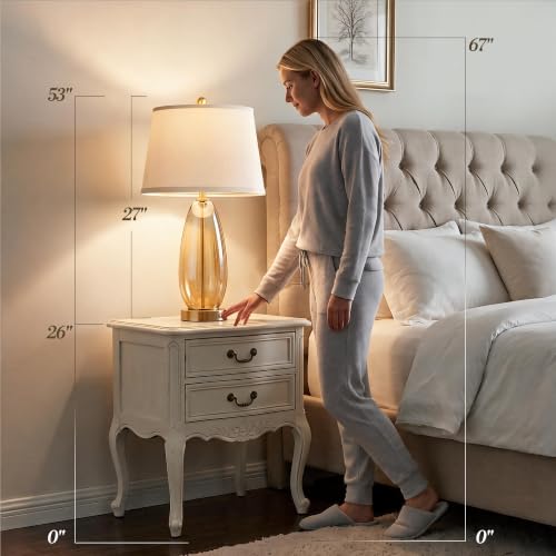 WIHTU 27-Inch Amber Glass Table Lamps Set of 2 with Touch Dimming & USB Ports
