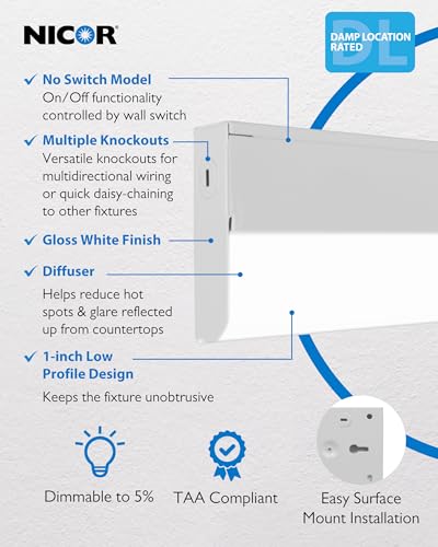 24-Inch Dimmable Under Cabinet LED Light - Selectable CCT 2700K-5000K, No Switch