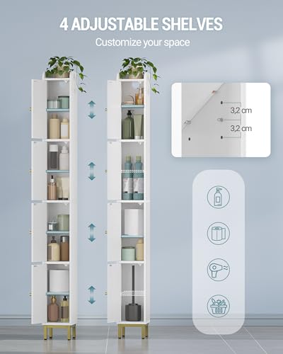 White 4-Tier Narrow Tall Storage Cabinet for Small Spaces - 7.9 x 7.9 x 70.9 Inches