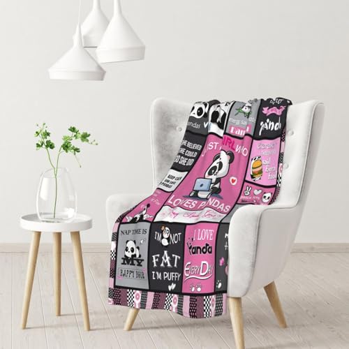 Panda Blanket for Girl Woman Cute Pandas Gifts Fluffy Flannel Blanket Throw Bed Couch Pink Room Decor Birthday (Pink Black, 40x50 Inch, Panda)