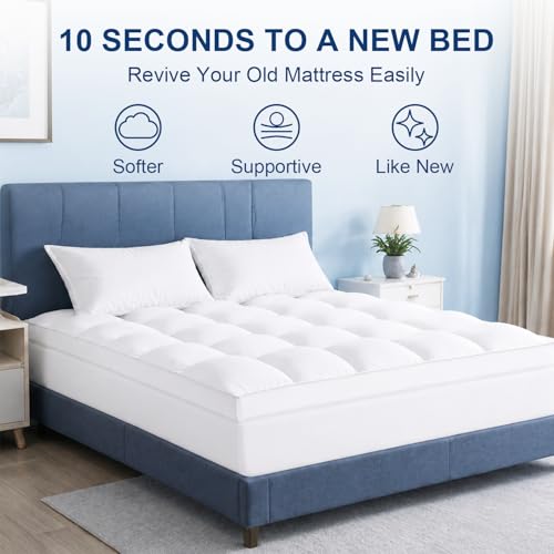 Queen Mattress Topper White 900 GSM High-Fill Plush Bed Cushion